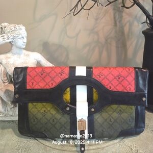 L.A.M.B. Gwen Stefani Rasta Carslile Clutch Leather Canvas Designer #159